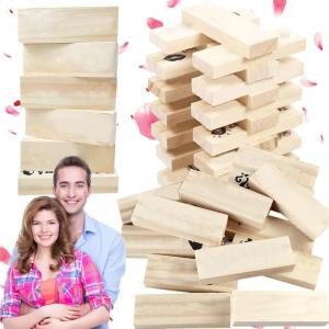 48 Pièces Super Coquines Jeu de Tour de Bloc, Lust Tower Blocks, Jeu Blocs Empilables Bois Saint-Valentin, Jeux Coquins pour Couples, Cadeau Saint-Valentin pour Petit Ami