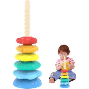 Anneaux d’empilage pour bébé, jouets de motricité rotatifs, cubes d&rsquo;activité tour avec blocs arc-en-ciel pour le jeu de tri et le développement de la motricité fine comme cadeau d&rsquo;anniversaire