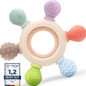 Anneau de dentition pour bébé,bebe naissance，jouet bebe 0-3-12 mois, accessoires d&rsquo;allaitement sans BPA cadeau naissance fille Et Garçon pour bébés de 3-12 mois et plus(1 Pack)