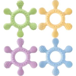 Anneau de dentition pour bébé,bebe naissance，jouet bebe 0-3-12 mois, accessoires d&rsquo;allaitement sans BPA cadeau naissance fille Et Garçon pour bébés de 3-12 mois et plus(4 PACK-A)