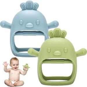 2 Pcs Gant Dentition Bebe, Anneau Dentition Refrigerant, Jouet Bébé 3 6 9 Mois 1 An, Cadeau Bebe Naissance, Gant Jouet Bébé, Tetine Grignoteuse Dentition pour Garcon Fille(Bleu + Vert)