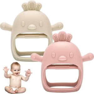 2 Pcs Gant Dentition Bebe, Anneau Dentition Refrigerant, Jouet Bébé 3 6 9 Mois 1 An, Cadeau Bebe Naissance, Gant Jouet Bébé, Tetine Grignoteuse Dentition pour Garcon Fille(Beige + Rose)