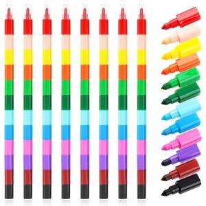 8 pièces Crayons De Couleur Empilables Enfants, 12 couleurs Crayons Bloc Construction, sécurité et non Toxique Crayon arc-en-ciel pour Cadeaux de Fête, D&rsquo;anniversaire, Cadeaux de Noël
