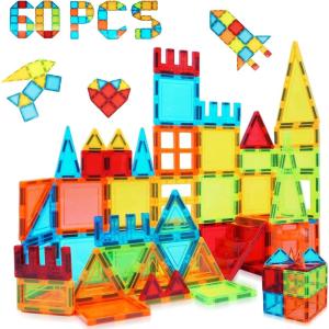 Blocs de Construction Magnétiques 131 PCS avec 2 Voitures, Jouets magnétiques pour Enfants Les Tout-Petits, Jouets pour 3 4 5 6 7 8 Ans garçon Fille, Multicolore.(60 PCS)