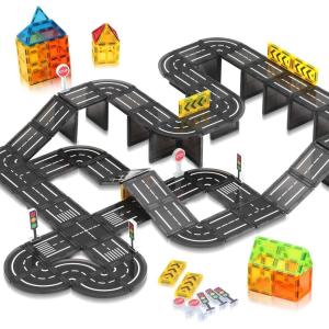 Blocs de Construction Magnétiques 131 PCS avec 2 Voitures, Jouets magnétiques pour Enfants Les Tout-Petits, Jouets pour 3 4 5 6 7 8 Ans garçon Fille, Multicolore.(24 PCS)