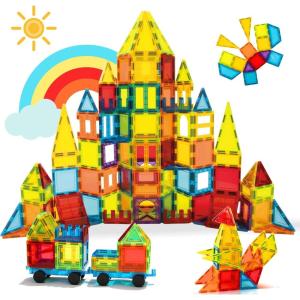Blocs de Construction Magnétiques 131 PCS avec 2 Voitures, Jouets magnétiques pour Enfants Les Tout-Petits, Jouets pour 3 4 5 6 7 8 Ans garçon Fille, Multicolore.(131 PCS)