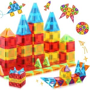Blocs de Construction Magnétiques 131 PCS avec 2 Voitures, Jouets magnétiques pour Enfants Les Tout-Petits, Jouets pour 3 4 5 6 7 8 Ans garçon Fille, Multicolore.(32 PCS)