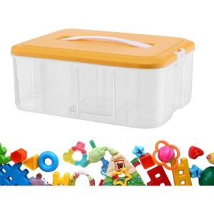 Blocs de rangement empilables, boîte de rangement pour blocs, boîtes transparentes avec compartiment, organisateurs de bricolage, boîtes de rangement pour organiser les blocs, pièces pour(Orange1.)