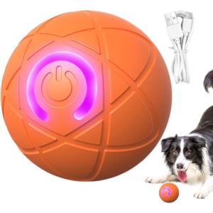 Balle Chien Interactif, Self Moving Dog Balle Interactive Pour Chien, Jouets Pour Chiens Interactive Intelligent Rechargeable Avec Lumières LED, Balles Chiot Qui Bouge Toute Seule Pour Chiot/Chiens(Orange)
