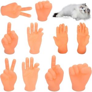 10 Pièces Mini Doigts Mains, Tiny Hands, Marionnettes à Doigt Mains d&rsquo;honneur en Caoutchouc, pour Les Fêtes de Noël et Halloween, Jouet à caresser pour Chats