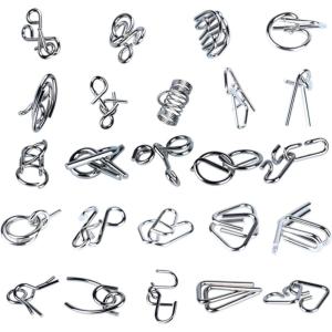 24 pièces Casse Tete Metallique, Jeux Casse Tête Metal 3D Jeux de Patience Ensemble IQ Test Disentanglement Puzzles, Métallique Wire Set Mini IQ Puzzle pour Adulte et Enfant