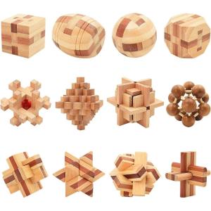 Casse-tête en Métal Brain Teaser Puzzle Set de 16, Casse-tête IQ Test Disentanglement Puzzles Jeu Magic Toy Trick pour Les Adultes et Les Enfants(Puzzle en bois)