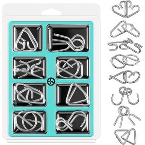 8 Pièces Casse Tete Metallique, Jeux Casse Tête Metal, Métallique Wire Set Mini IQ Puzzle, Esprit Test Jeu Educatif Logic Jouet Classique Cadeau pour Adulte et Enfant(#1)
