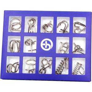 8 Pièces Casse Tete Metallique, Jeux Casse Tête Metal, Métallique Wire Set Mini IQ Puzzle, Esprit Test Jeu Educatif Logic Jouet Classique Cadeau pour Adulte et Enfant(B-15pcs-1)