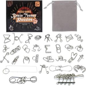 8 Pièces Casse Tete Metallique, Jeux Casse Tête Metal, Métallique Wire Set Mini IQ Puzzle, Esprit Test Jeu Educatif Logic Jouet Classique Cadeau pour Adulte et Enfant(A)