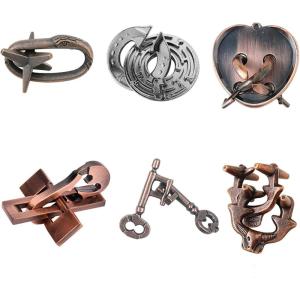 6 Pièces Casse Tete Metallique, Jeux Casse Tête Metal, Métallique Wire Set IQ Puzzle, Esprit Test Jeu Educatif Logic Jouet Classique Cadeau pour Adulte et Enfant(Set-6pcs-4)