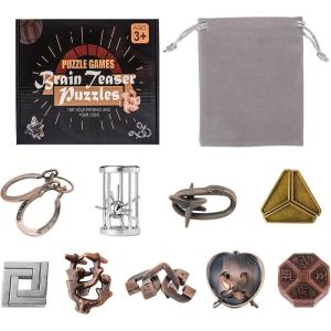 6 Pièces Casse Tete Metallique, Jeux Casse Tête Metal, Métallique Wire Set IQ Puzzle, Esprit Test Jeu Educatif Logic Jouet Classique Cadeau pour Adulte et Enfant(Set-9pcs-1)