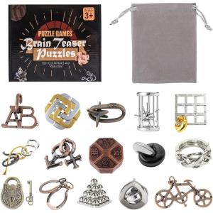 6 Pièces Casse Tete Metallique, Jeux Casse Tête Metal, Métallique Wire Set IQ Puzzle, Esprit Test Jeu Educatif Logic Jouet Classique Cadeau pour Adulte et Enfant(Set-15pcs-3)