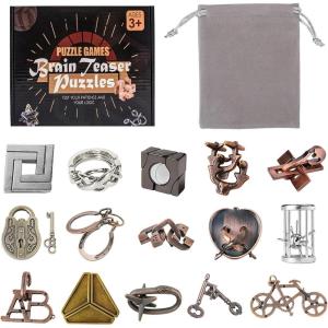 6 Pièces Casse Tete Metallique, Jeux Casse Tête Metal, Métallique Wire Set IQ Puzzle, Esprit Test Jeu Educatif Logic Jouet Classique Cadeau pour Adulte et Enfant(Set-15pcs-1)