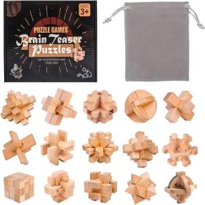 9 Pièces Casse Tete Bois, Jeux Casse Tête, 3D IQ Puzzle Mini Casse-tête en Bois, Esprit Test Jeu Educatif Intellectuel Logic Jouet Classique Cadeau pour Adulte Adolescent Enfant, 4.5cm(B-15pcs-4.5cm)