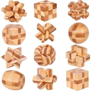 9 Pièces Casse Tete Bois, Jeux Casse Tête, 3D IQ Puzzle Mini Casse-tête en Bois, Esprit Test Jeu Educatif Intellectuel Logic Jouet Classique Cadeau pour Adulte Adolescent Enfant, 4.5cm(A-12pcs-4.5cm)