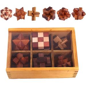 9 Pièces Casse Tete Bois, Jeux Casse Tête, 3D IQ Puzzle Mini Casse-tête en Bois, Esprit Test Jeu Educatif Intellectuel Logic Jouet Classique Cadeau pour Adulte Adolescent Enfant, 4.5cm(B-6pcs-4.5cm)