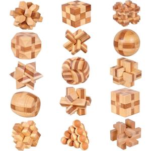 9 Pièces Casse Tete Bois, Jeux Casse Tête, 3D IQ Puzzle Mini Casse-tête en Bois, Esprit Test Jeu Educatif Intellectuel Logic Jouet Classique Cadeau pour Adulte Adolescent Enfant, 4.5cm(A-15pcs-4.5cm)