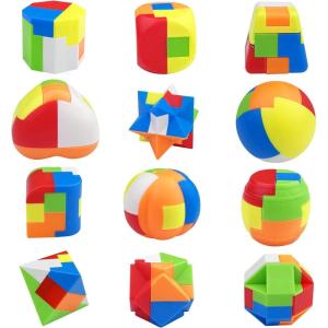 12 Pièces Jeux Casse Tete, 3D IQ Puzzle Mini Casse-tête, Jeu de Logique Puzzles, Jeu de Réflexion Patience Jigsaw Lock Cube, Intelligence Géométrie Logique Défi Jouet, pour Enfants et Adult