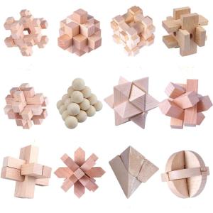 12Pcs Casse-tête en Bois Puzzle Logic Puzzles, IQ Games IQ Test Challenge Jouet 3D Puzzles imbriqués Jeu de démêlage pour Enfants Adolescents Adultes