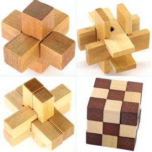 Casse Tête en Bois Set 6 Pièces – 3D Puzzle – Classique Brain Teaser – IQ Esprit Test – Jeu de Logique – Éducatif Jouet – Cadeau pour Adulte et Enfant(4pcs-a)
