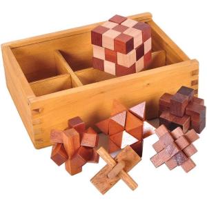 Casse Tête en Bois Set 6 Pièces – 3D Puzzle – Classique Brain Teaser – IQ Esprit Test – Jeu de Logique – Éducatif Jouet – Cadeau pour Adulte et Enfant(6pcs-a)