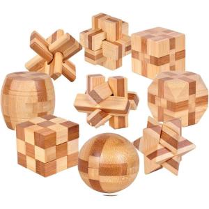 Casse Tête en Bois Set 6 Pièces – 3D Puzzle – Classique Brain Teaser – IQ Esprit Test – Jeu de Logique – Éducatif Jouet – Cadeau pour Adulte et Enfant(9pcs-a)
