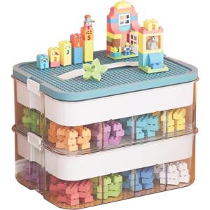 Boîtes Empilables de Jouets en Plastique Petites Pèces Organisateur Transparent Boîte de Rangement pour Enfants avec Couvercle pour Blocs de Construction Lego Compartiments 2 Couches Couleur Bleue(2 Couches Couleur Bleue)
