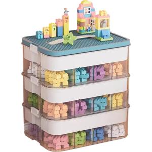 Boîtes Empilables de Jouets en Plastique Petites Pèces Organisateur Transparent Boîte de Rangement pour Enfants avec Couvercle pour Blocs de Construction Lego Compartiments 2 Couches Couleur Bleue(3 Couches Couleur Bleue)