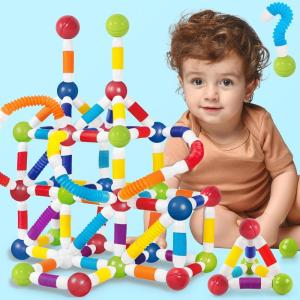 Construction Magnetique Enfant 64 pièces Educatif Jeux Aimants Magnetique, Montessori Empilables Bloc Magnétique Jouet, Jeu Magnetic Sensorielle, Cadeau Garcons Filles pour Pâques Anniversaire Noel(64 PCS Retractable)