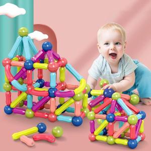 Construction Magnetique Enfant 64 pièces Educatif Jeux Aimants Magnetique, Montessori Empilables Bloc Magnétique Jouet, Jeu Magnetic Sensorielle, Cadeau Garcons Filles pour Pâques Anniversaire Noel(100 pcs 3D Magnétique)