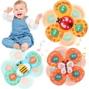 Ainiv 6PCS Coccinelle Abeille Papillon Animaux Mignons Jouets de Bain Bébé, Ventouses Rotatives, Spinner Cadeau pour Tout-Petit, Enfants, Filles, Garçons(3PCS -Abeille Papillon Coccinelle)