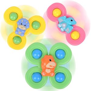 Ainiv 6PCS Coccinelle Abeille Papillon Animaux Mignons Jouets de Bain Bébé, Ventouses Rotatives, Spinner Cadeau pour Tout-Petit, Enfants, Filles, Garçons(3PCS-Dinosaure)