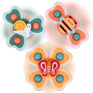 Ainiv 6PCS Coccinelle Abeille Papillon Animaux Mignons Jouets de Bain Bébé, Ventouses Rotatives, Spinner Cadeau pour Tout-Petit, Enfants, Filles, Garçons(3PCS-Insecte)