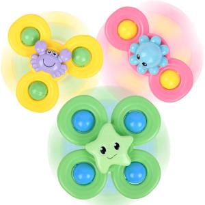 Ainiv 6PCS Coccinelle Abeille Papillon Animaux Mignons Jouets de Bain Bébé, Ventouses Rotatives, Spinner Cadeau pour Tout-Petit, Enfants, Filles, Garçons(3PCS-Océan)