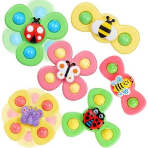 Ainiv 6PCS Coccinelle Abeille Papillon Animaux Mignons Jouets de Bain Bébé, Ventouses Rotatives, Spinner Cadeau pour Tout-Petit, Enfants, Filles, Garçons(6PCS -Abeille Papillon Coccinelle)