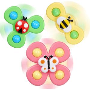 Ainiv 6PCS Coccinelle Abeille Papillon Animaux Mignons Jouets de Bain Bébé, Ventouses Rotatives, Spinner Cadeau pour Tout-Petit, Enfants, Filles, Garçons(Abeille Papillon Coccinelle)