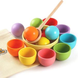 Balles dans des Tasses Jouets Montessori en Bois Couleur Arc-en-Ciel Trier des Jouets pour Les Tout-Petits d&rsquo;âge préscolaire Couleur Matching Toy – 12 balles 40mm(7 couleurs)
