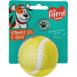 Aimé – Balle pour Chien 5 en 1 Saveur Bœuf – Jouet Interactif/Éducatif pour Développer et Stimuler les 5 Sens – Résistant Toutes Races et Tous Âges – Balle 6 cm(Balle 5 sens – 8cm)