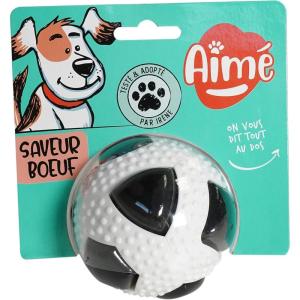 Aimé – Balle pour Chien 5 en 1 Saveur Bœuf – Jouet Interactif/Éducatif pour Développer et Stimuler les 5 Sens – Résistant Toutes Races et Tous Âges – Balle 6 cm(Balle foot – 8cm)