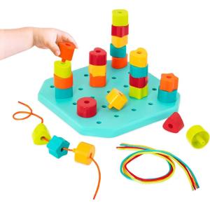 Battat – Trier et empiler – Trieur à emboîtement – Jeu de seaux empilables 19 pièces – 10 Tasses et 8 Formes – Jouet éducatif et de dextérité – 18 Mois et +(Tableau à pattes)