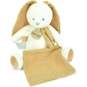 Baby NAT&rsquo; – Doudou Attache Sucette Lucien Le Chien 17 cm – Doudou Bébé Chien Mixte avec Oreilles Souples et Nouettes – Peluche Attache Sucette Lavable 30° Cadeau Naissance Fille Garçon – BN6026(Doudou avec Mouchoir)