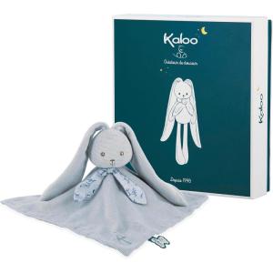 KALOO – Lapinoo – Doudou Lapin – Peluche Bébé – Couleur Terracotta – Carré 30 x 30 cm – Bi-Matières Coton et Velours Côtelé Très Doux – Boîte Cadeau – Dès la Naissance, K972208(Bleu)