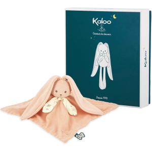 KALOO – Lapinoo – Doudou Lapin – Peluche Bébé – Couleur Terracotta – Carré 30 x 30 cm – Bi-Matières Coton et Velours Côtelé Très Doux – Boîte Cadeau – Dès la Naissance, K972208(Pêche)