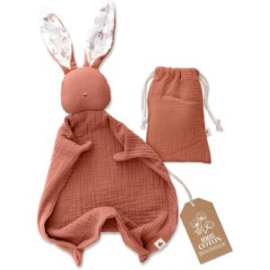 Mikito – Doudou 30×30 cm en Coton Bio – Langes pour Nouveau-Né – Parfait pour Envelopper Votre Bébé – Cadeaux Originaux pour Les Nouveaux-Nés – Les Plus Mignons!(Argile)